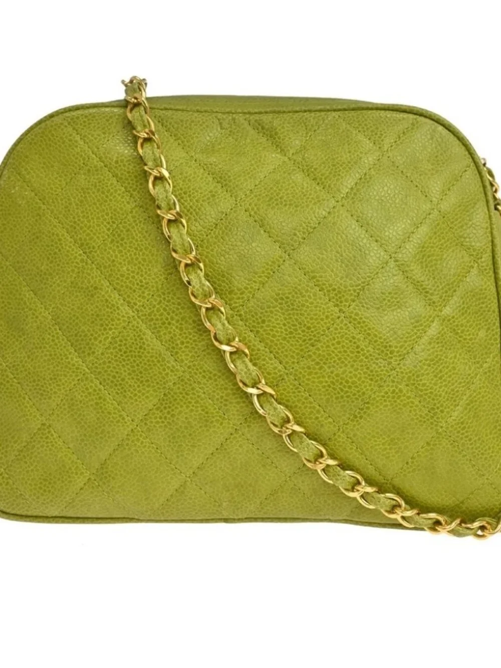 Chanel Green Calfskin Matelasse Chain Shoulder Bag